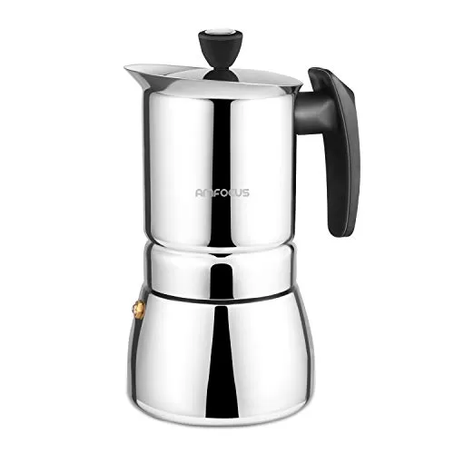 AMFOCUS Stovetop Espresso Coffee Maker - Stainless Steel Moka Pot 6 Cups Espresso Pot 300ml/10oz/6 Cup (1 Cup=50ml)