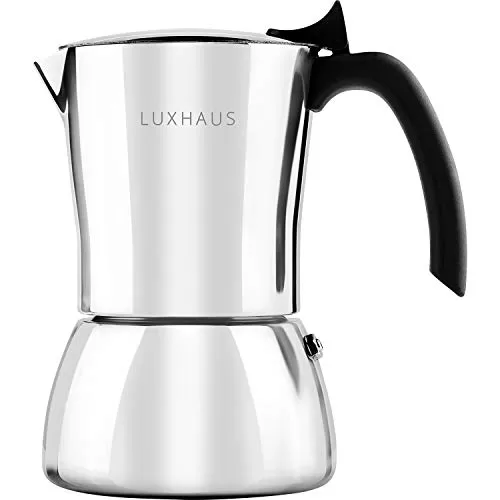 LuxHaus Stovetop Espresso Maker - 6 Cup Moka Pot Coffee Maker - 100% Stainless Steel